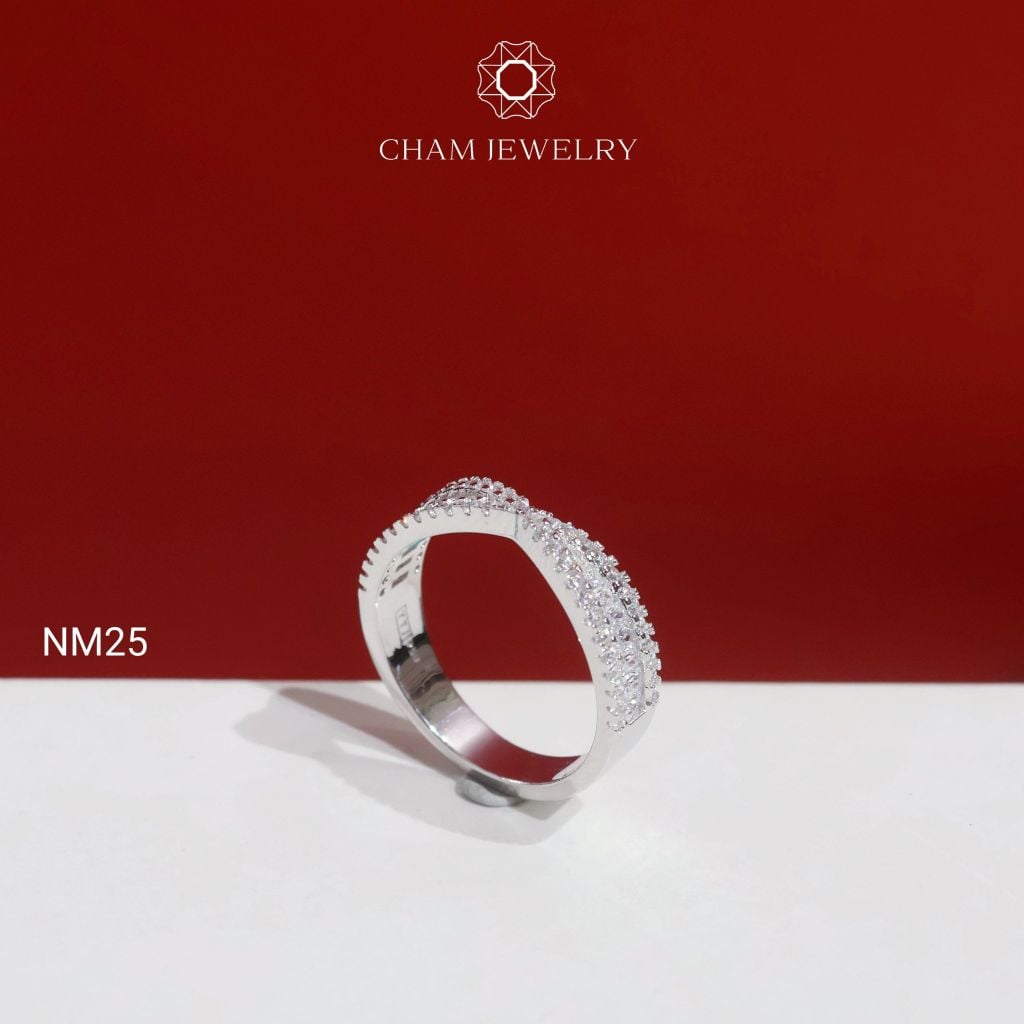 Nhẫn NM25 CHAM JEWELRY, Nhẫn Kiểu Full Nửa Hàng Đá (Barcode TNT490).
