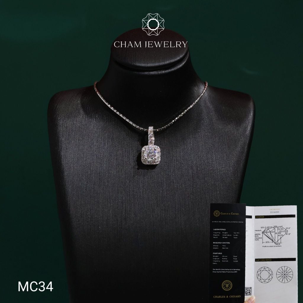 Mặt Dây Chuyền MC34 CHAM JEWELRY , Mặt Xoàn Vuông Chủ Moissanite C&C 4.5mm (Barcode OCM13).