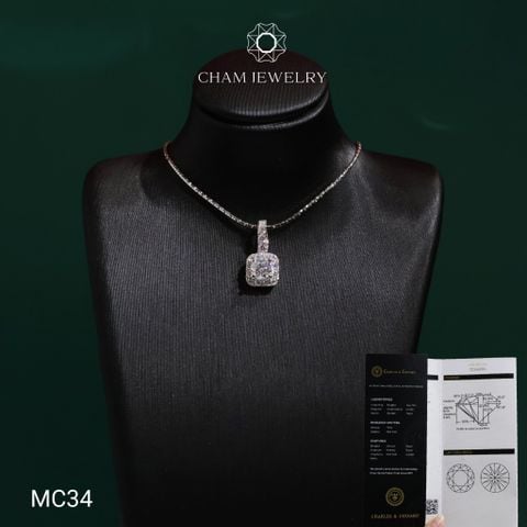Mặt Dây Chuyền MC34 CHAM JEWELRY , Mặt Xoàn Vuông Chủ Moissanite C&C 4.5mm (Barcode OCM13).
