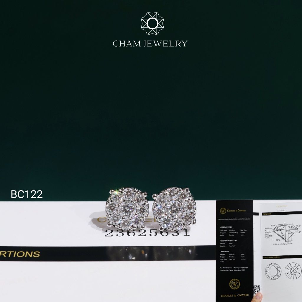 Hoa Tai CHAM JEWELRY BC122, Hoa Tai Full Moissanite C&C Chủ 4.0mm (OCB66 )