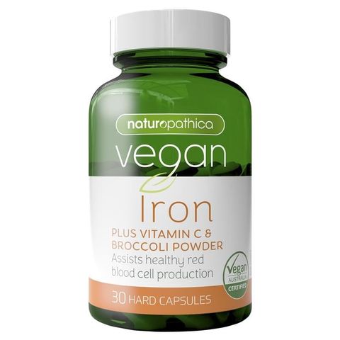 Bột Naturopathica Vegan Iron Plus Vitamin C & Bông cải xanh 30 viên nang