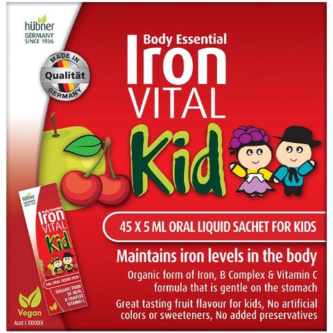 Body Essential Iron Vital Kid 45x5mL dạng lỏng dạng gói uống