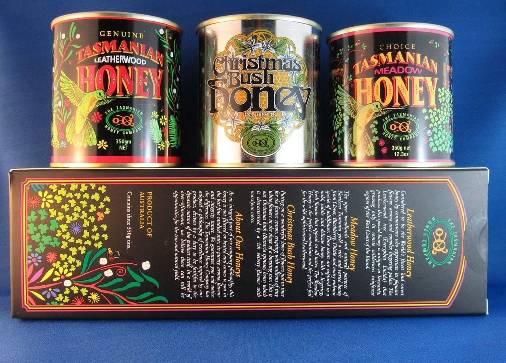 Hộp quà tặng của Tasmanian Honey Company gồm ba loại mật ong khác nhau (mỗi loại 350g)