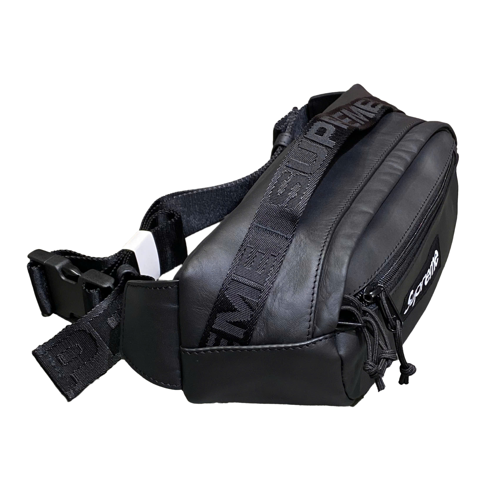  SUPREME LEATHER WAIST BAG BLACK FW23 