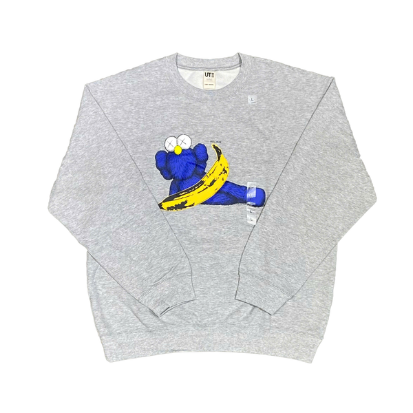  UNIQLO KAWS X WARHOL BANANA GREY CREWNECK SWEATER 
