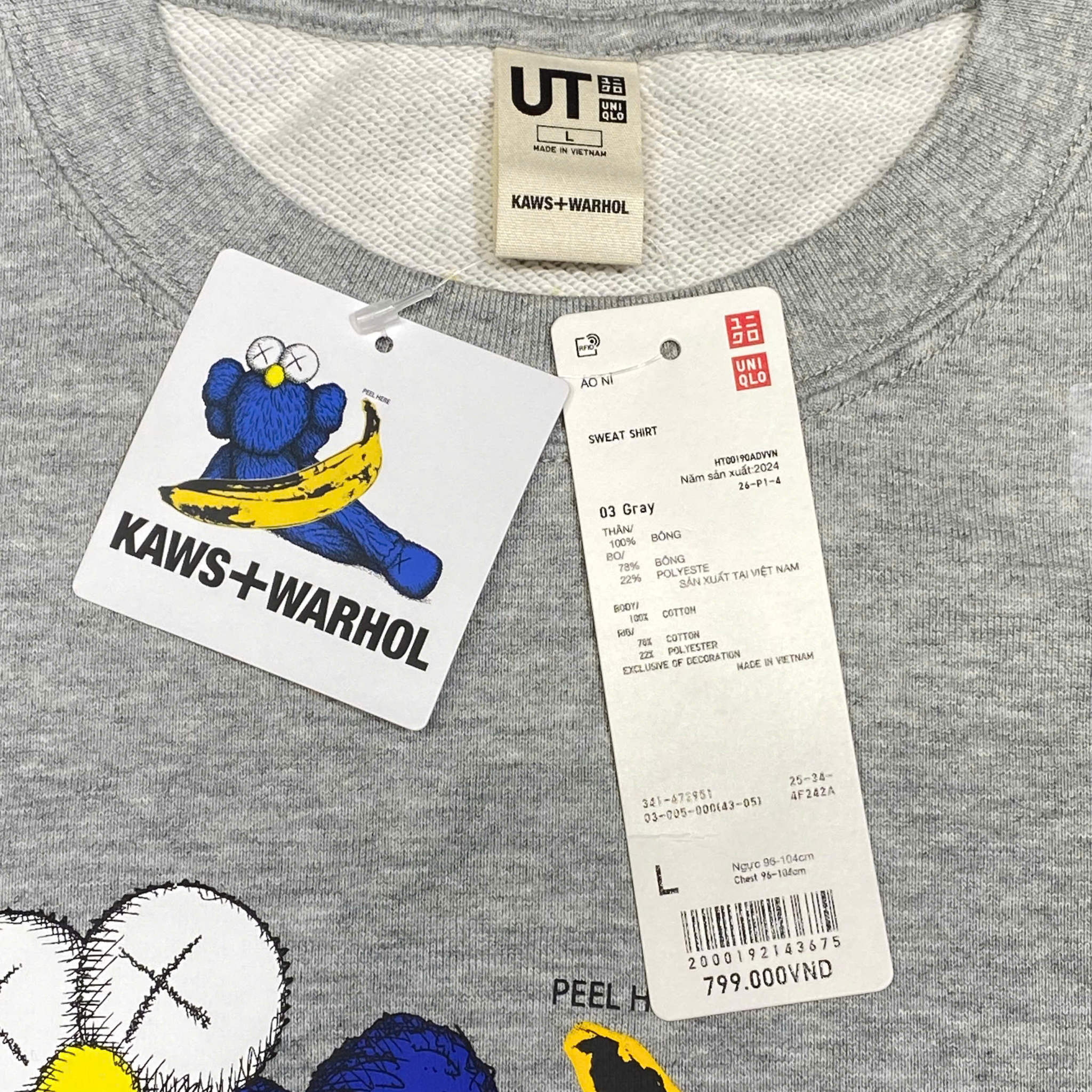  UNIQLO KAWS X WARHOL BANANA GREY CREWNECK SWEATER 