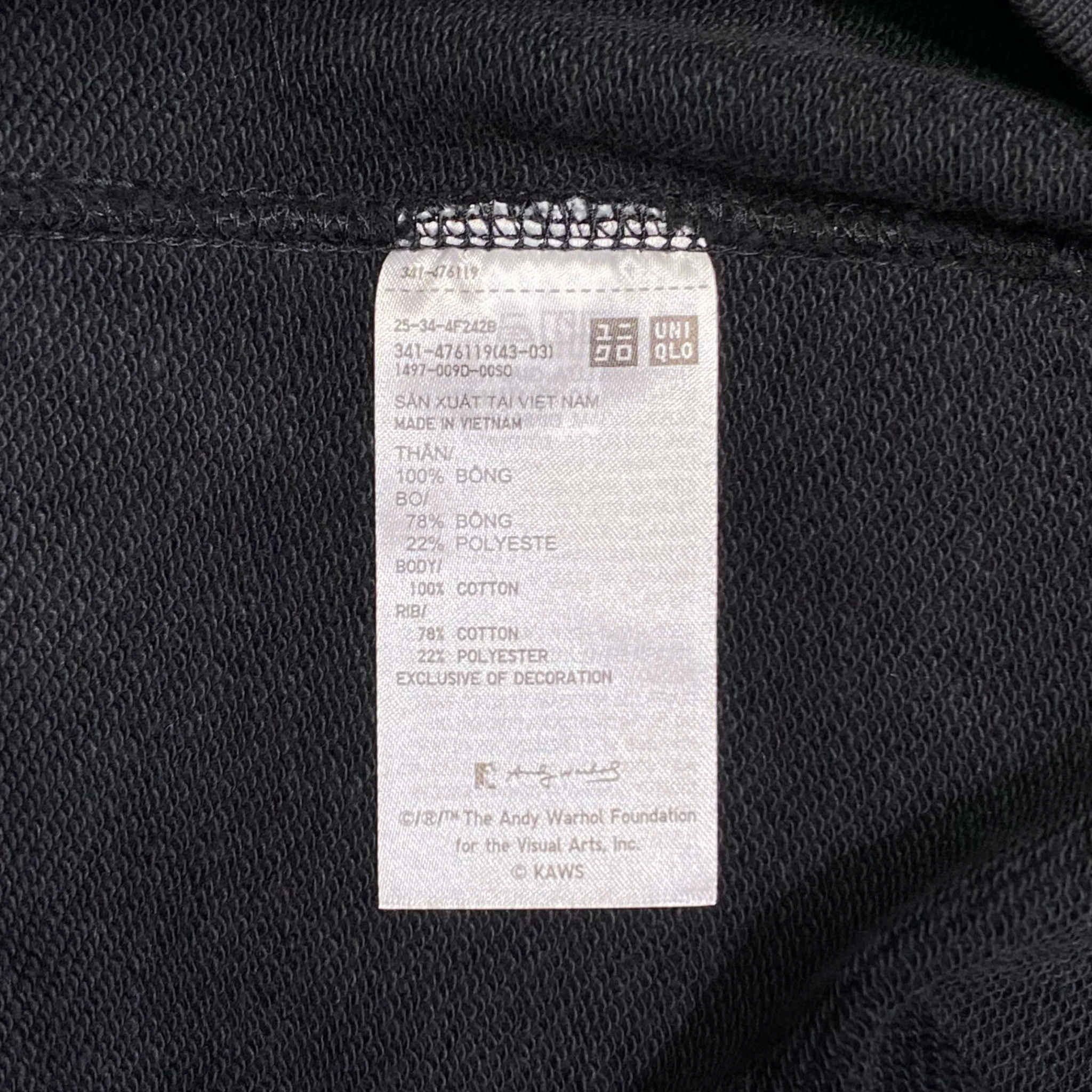  UNIQLO KIDS KAWS + WARHOL SWEAT LONG SLEEVE SHIRT BLACK 