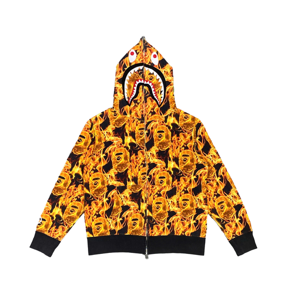  BAPE FLAME SHARK FULL ZIP HOODIE ORANGE 