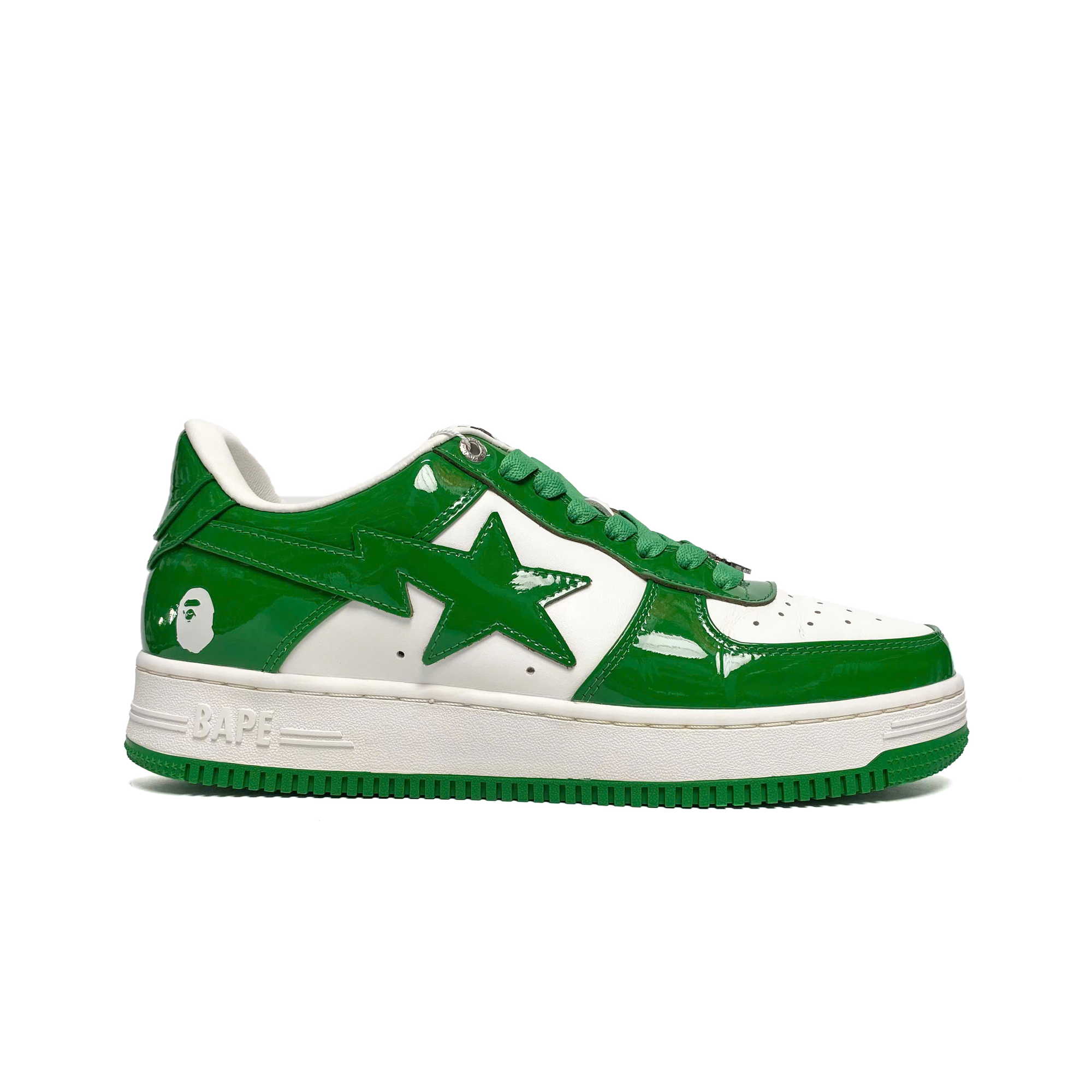  A BATHING APE BAPE STA PATENT LEATHER GREEN WHITE 