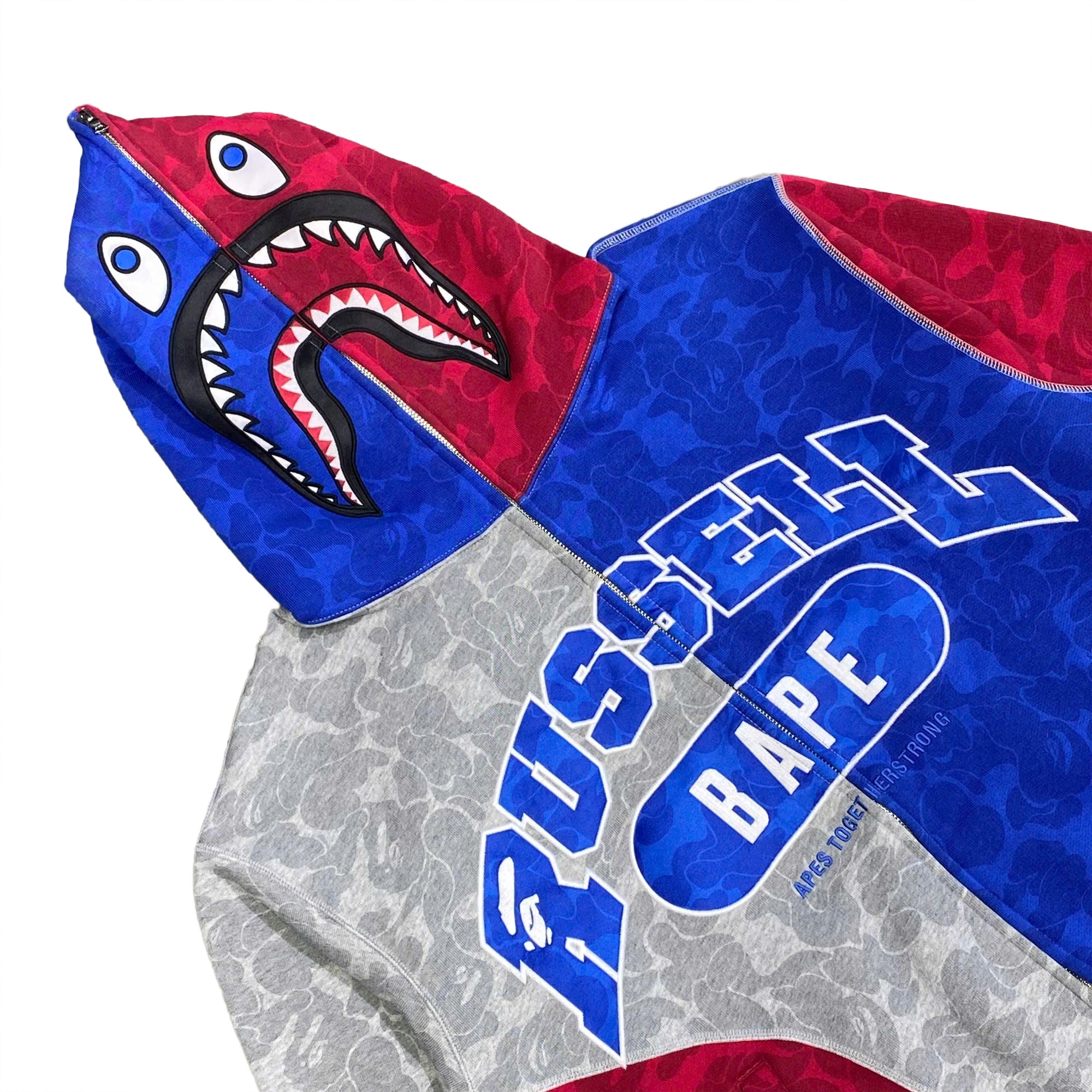  BAPE X RUSSELL SHARK FULL ZIP HOODIE MULTICOLOR 