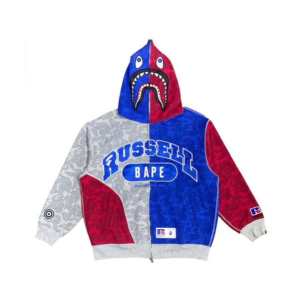  BAPE X RUSSELL SHARK FULL ZIP HOODIE MULTICOLOR 