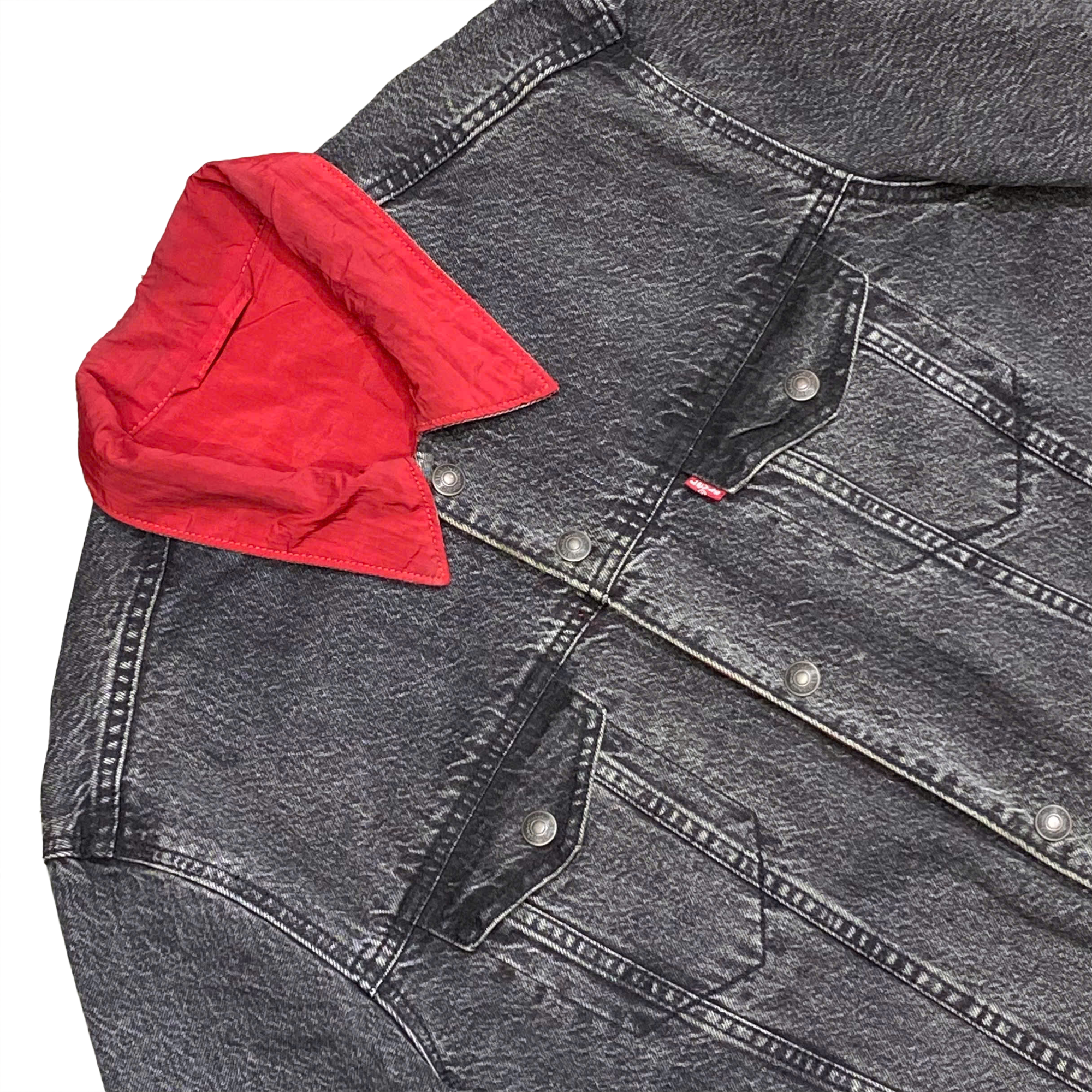  LEVIS X JORDAN REVERSIBLE TRUCKER JACKET BLACK RED 