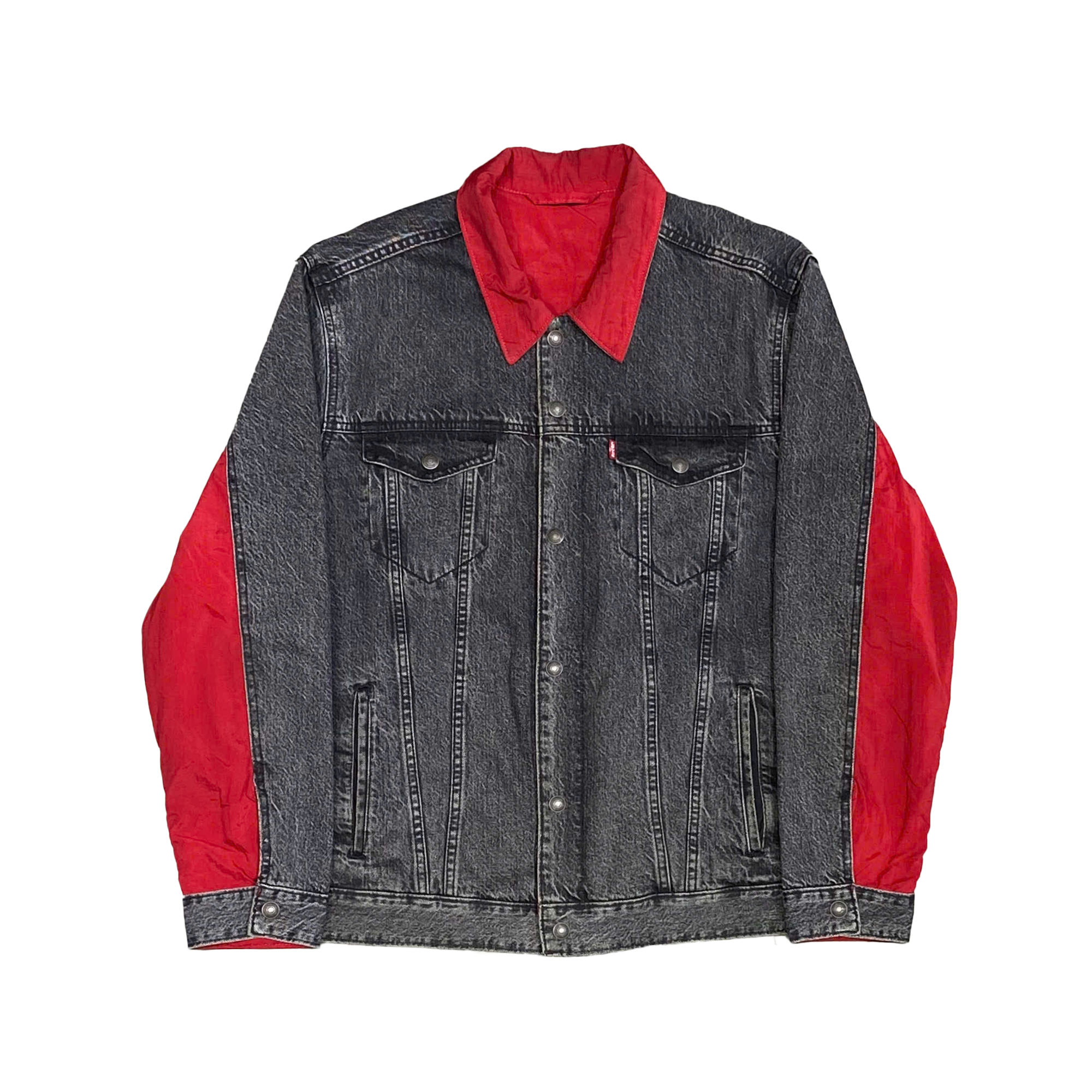  LEVIS X JORDAN REVERSIBLE TRUCKER JACKET BLACK RED 