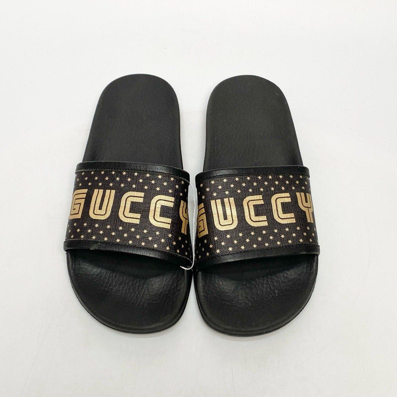  GUCCI BLACK SUPREME CANVAS SLIDES 