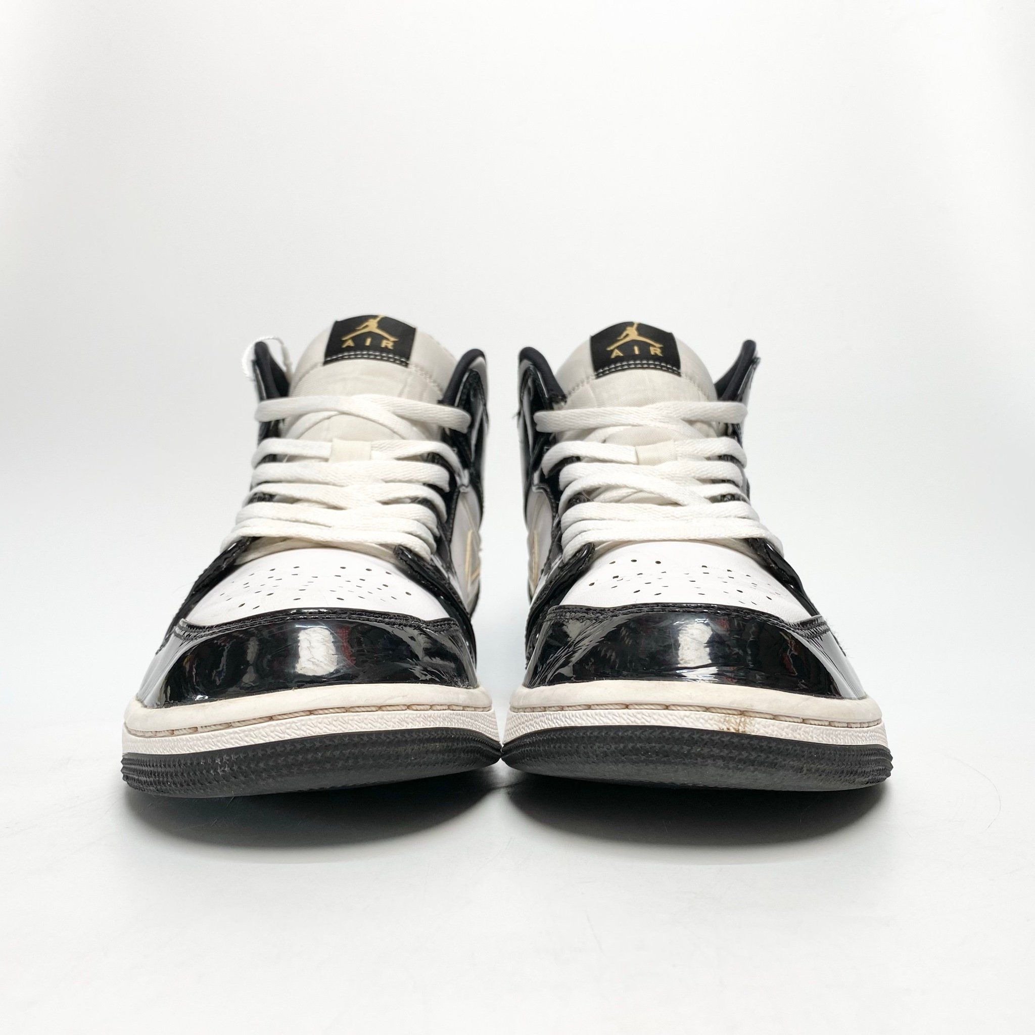  NIKE AIR JORDAN 1 MID PATENT BLACK GOLD 852542-007 
