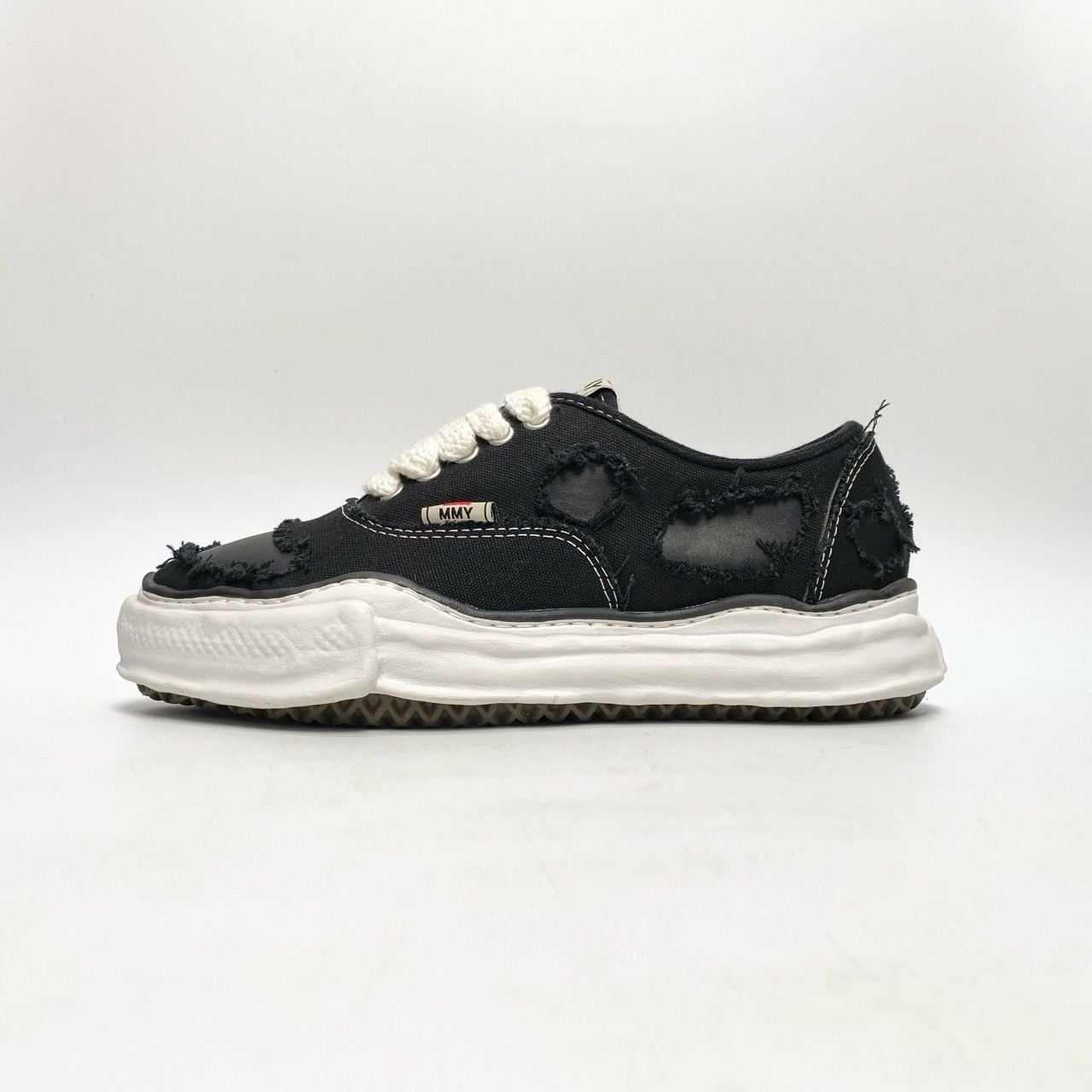  MAISON MIHARA YASUHIRO BAKER BROKEN LEATHER CANVAS LOW BLACK A08FW727 