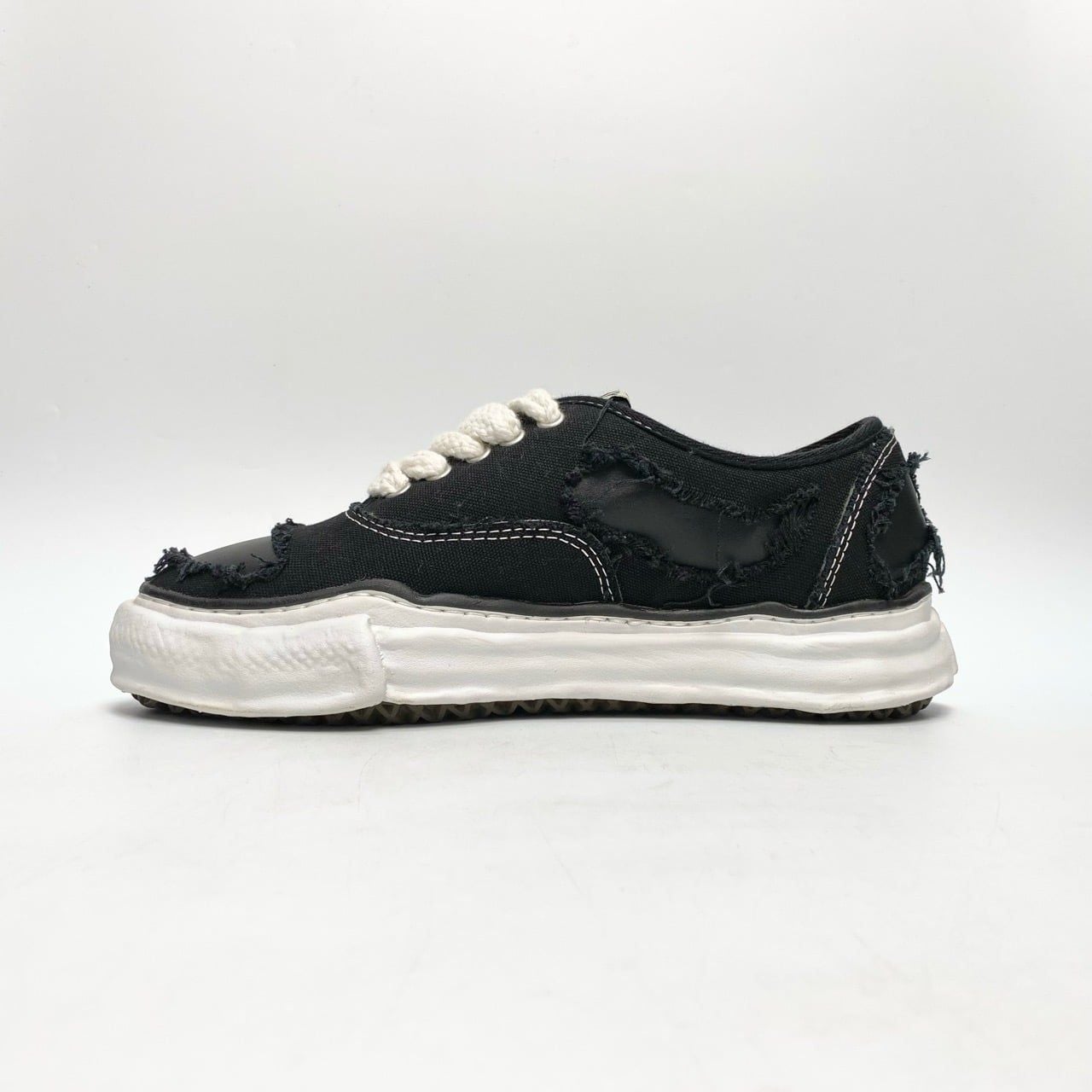  MAISON MIHARA YASUHIRO BAKER BROKEN LEATHER CANVAS LOW BLACK A08FW727 