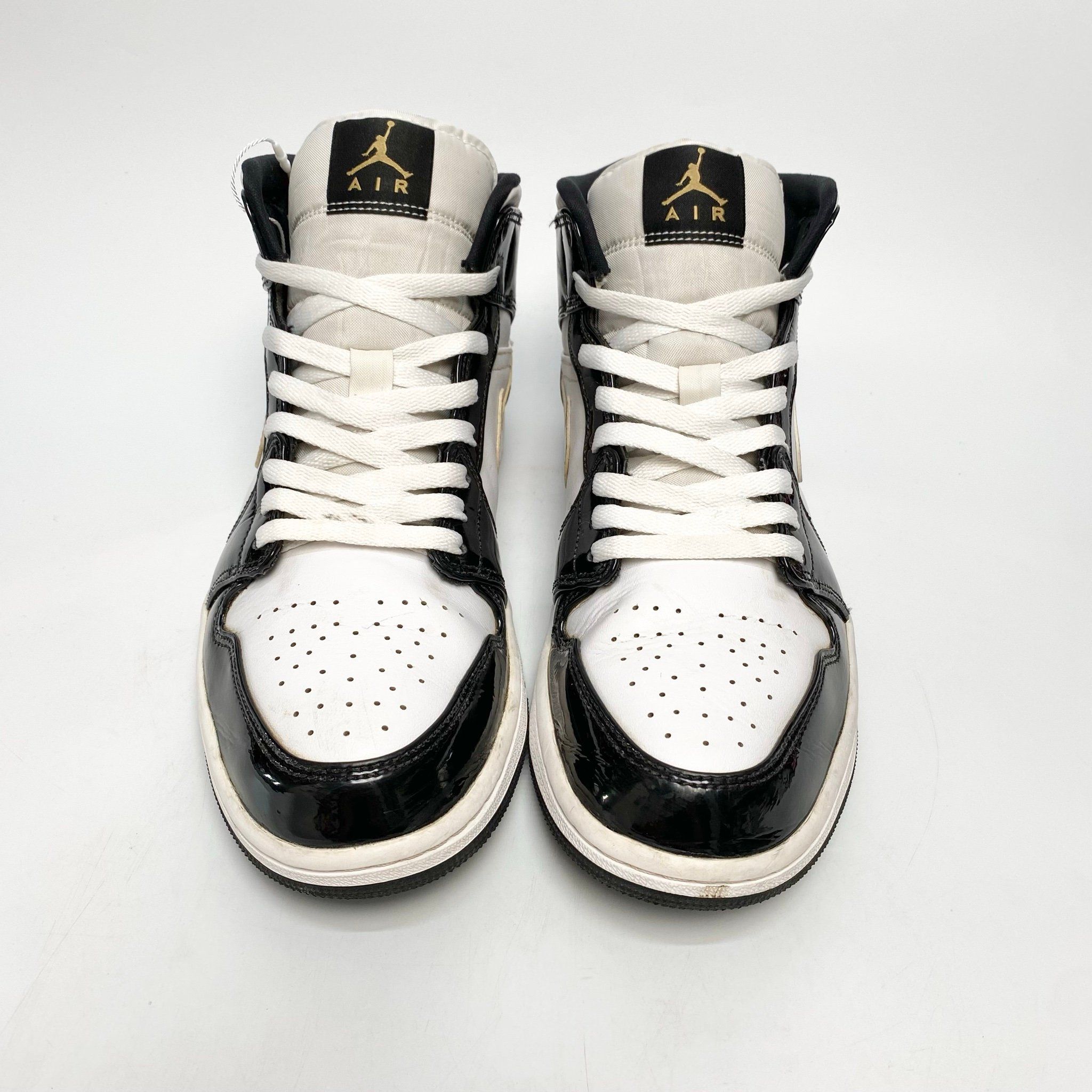  NIKE AIR JORDAN 1 MID PATENT BLACK GOLD 852542-007 