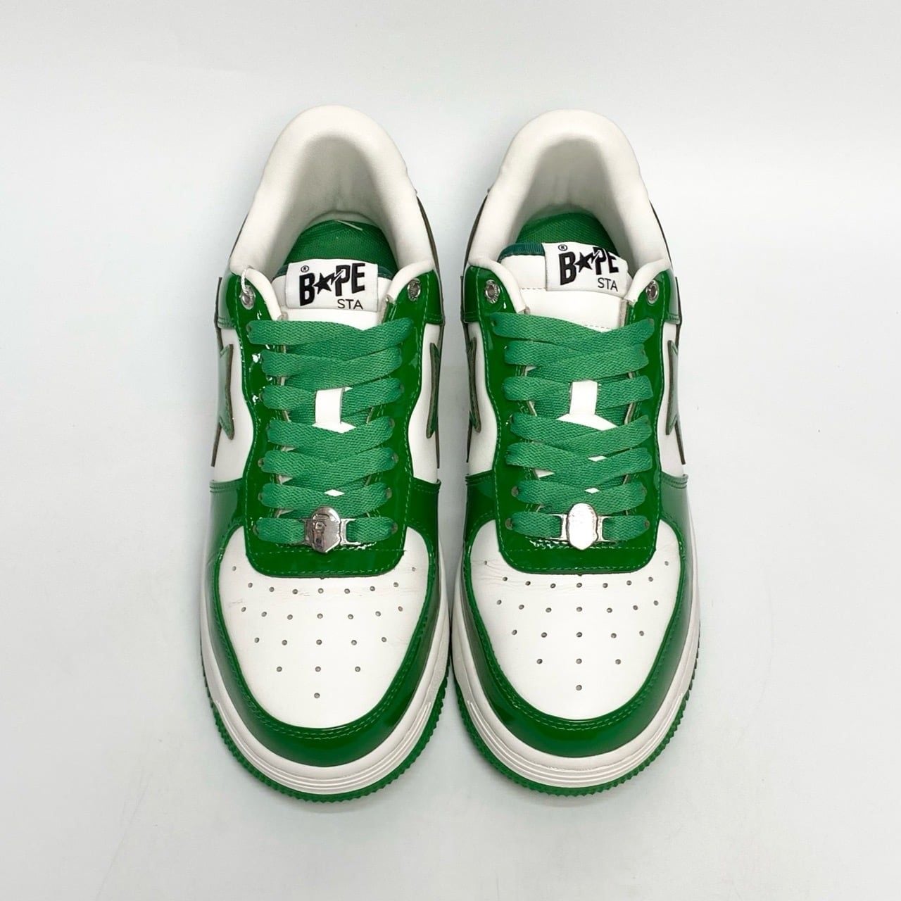  A BATHING APE BAPE STA PATENT LEATHER GREEN WHITE 