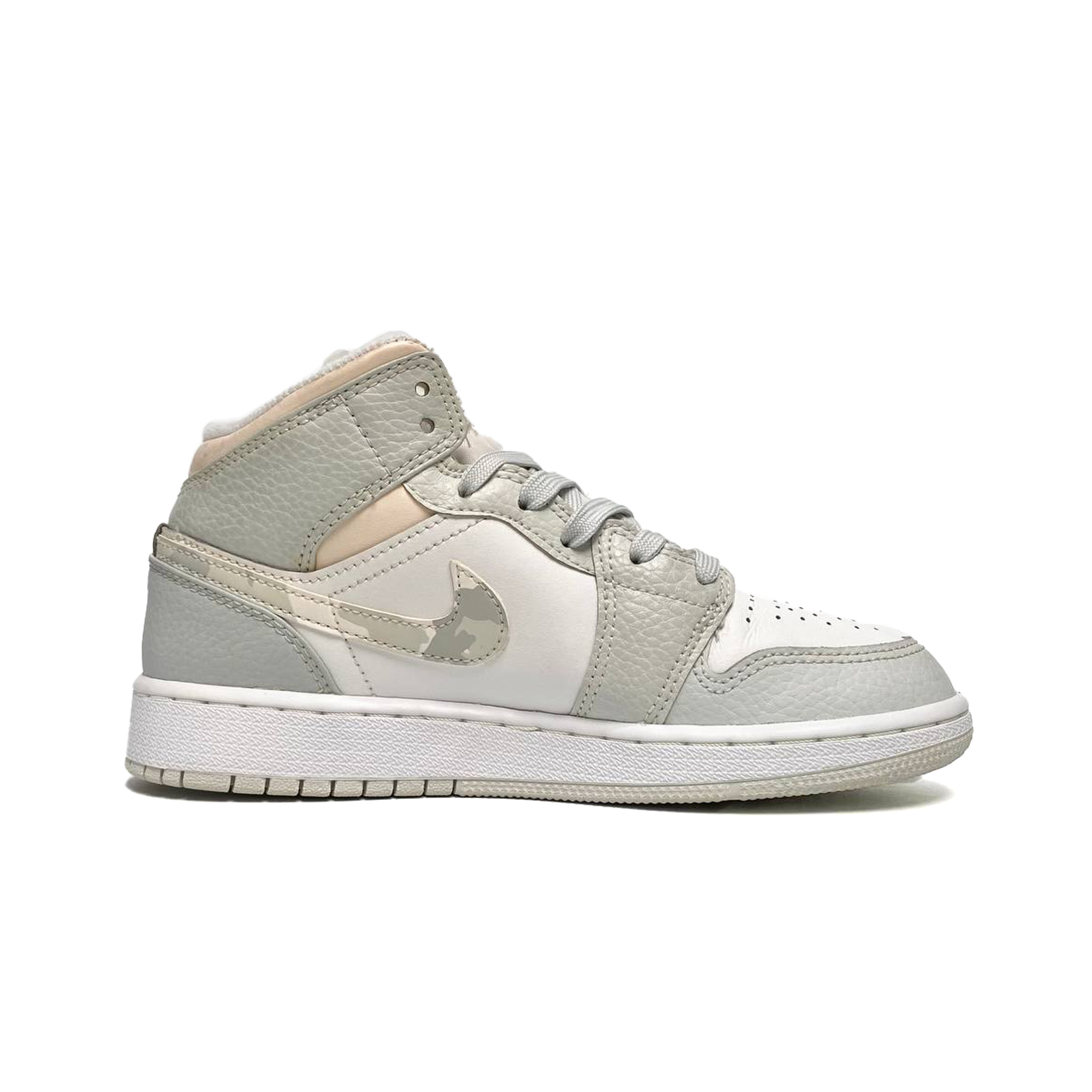  NIKE AIR JORDAN 1 MID SE GS SWOOSH LOGO GREY CAMO DD3235-100 