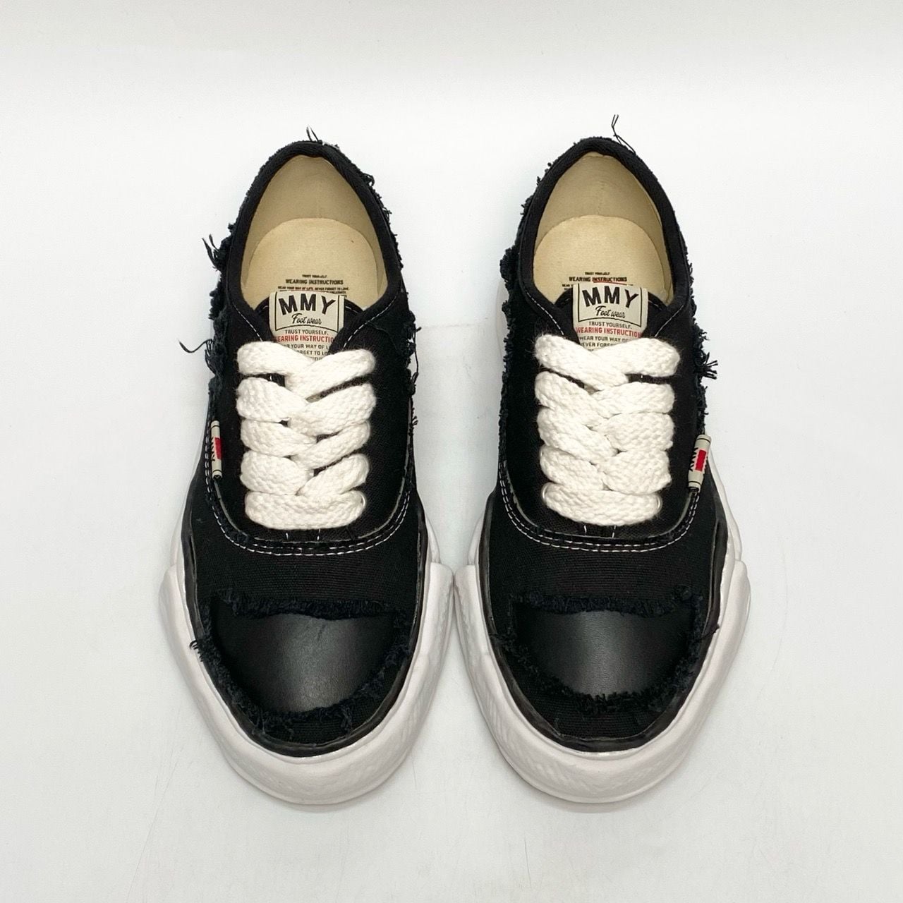  MAISON MIHARA YASUHIRO BAKER BROKEN LEATHER CANVAS LOW BLACK A08FW727 