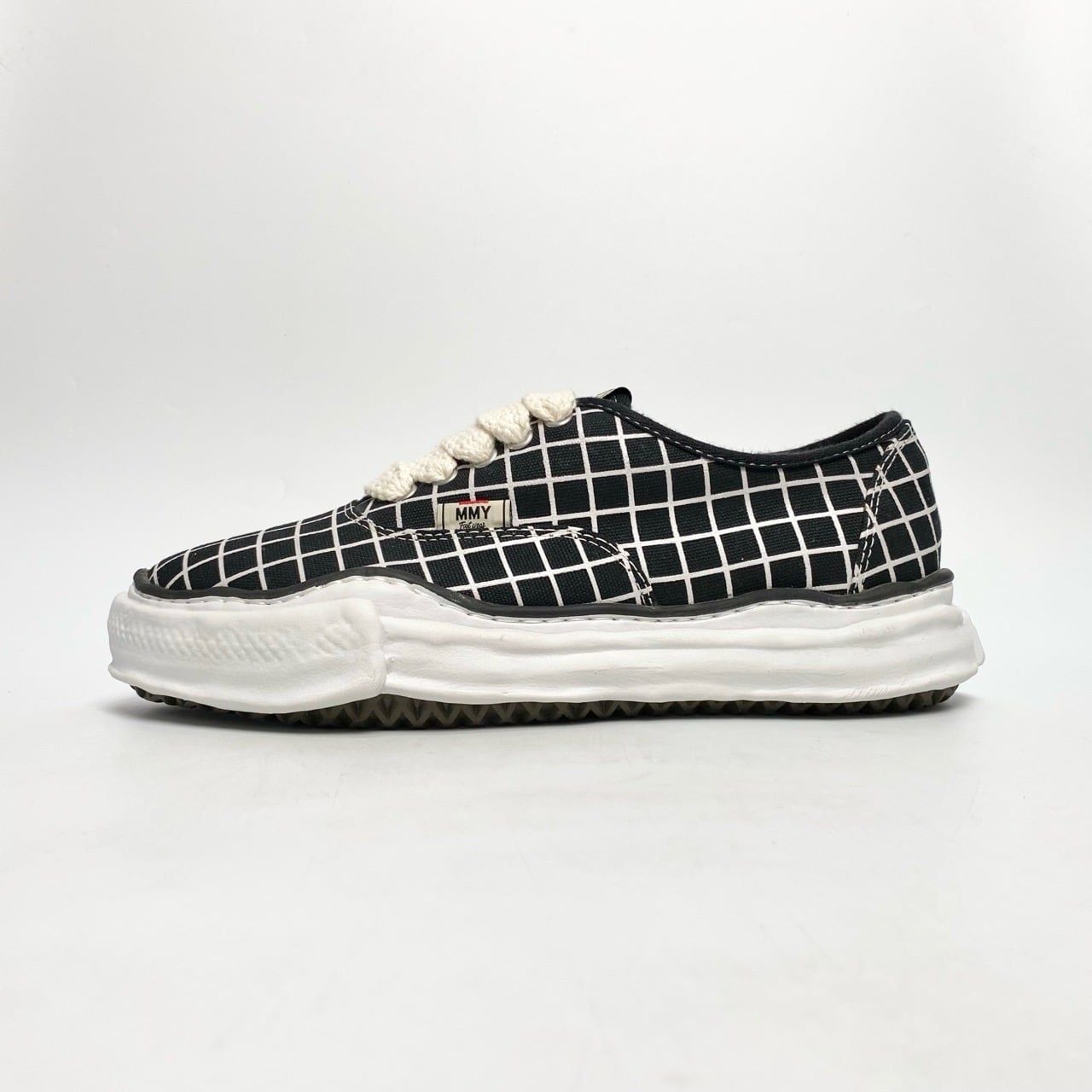  MAISON MIHARA YASUHIRO BAKER OG SOLE CANVAS CHECK LOW-TOP BLACK 
