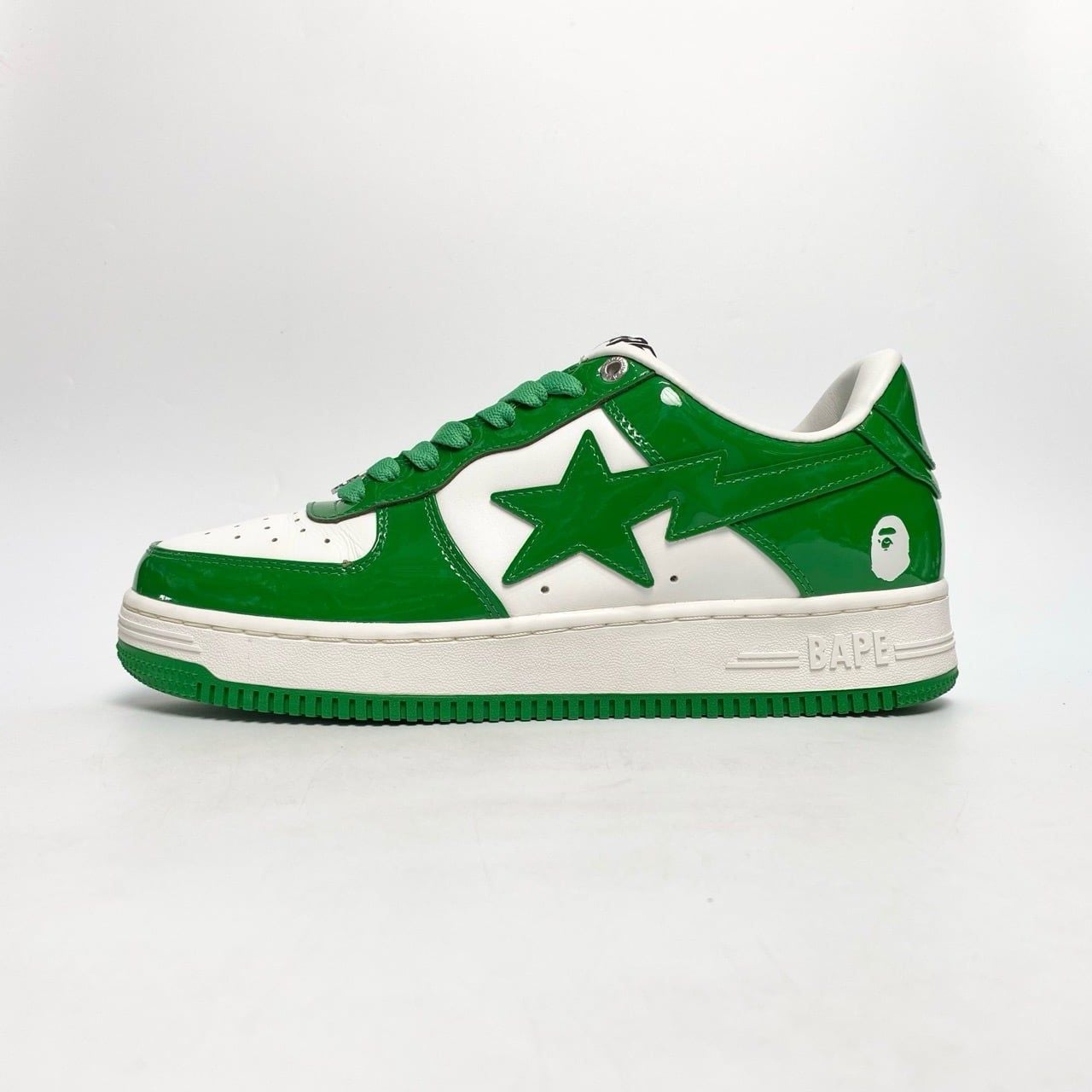  A BATHING APE BAPE STA PATENT LEATHER GREEN WHITE 