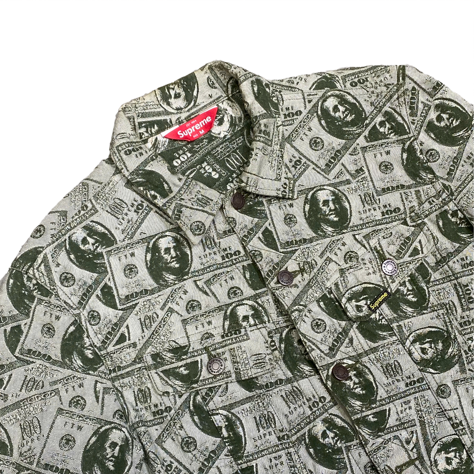  SUPREME 100 DOLLAR BILL TRUCKER JACKET GREEN 