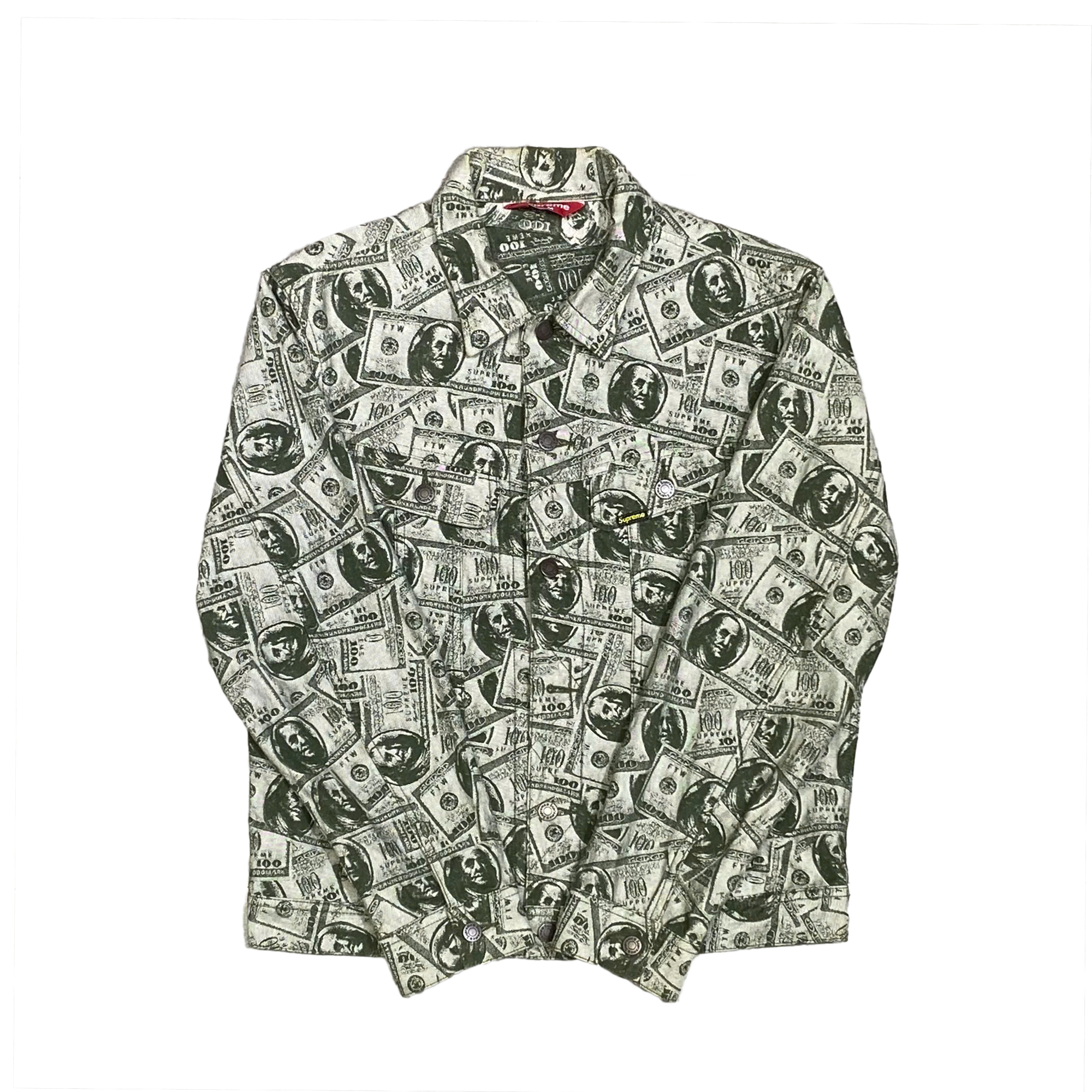  SUPREME 100 DOLLAR BILL TRUCKER JACKET GREEN 