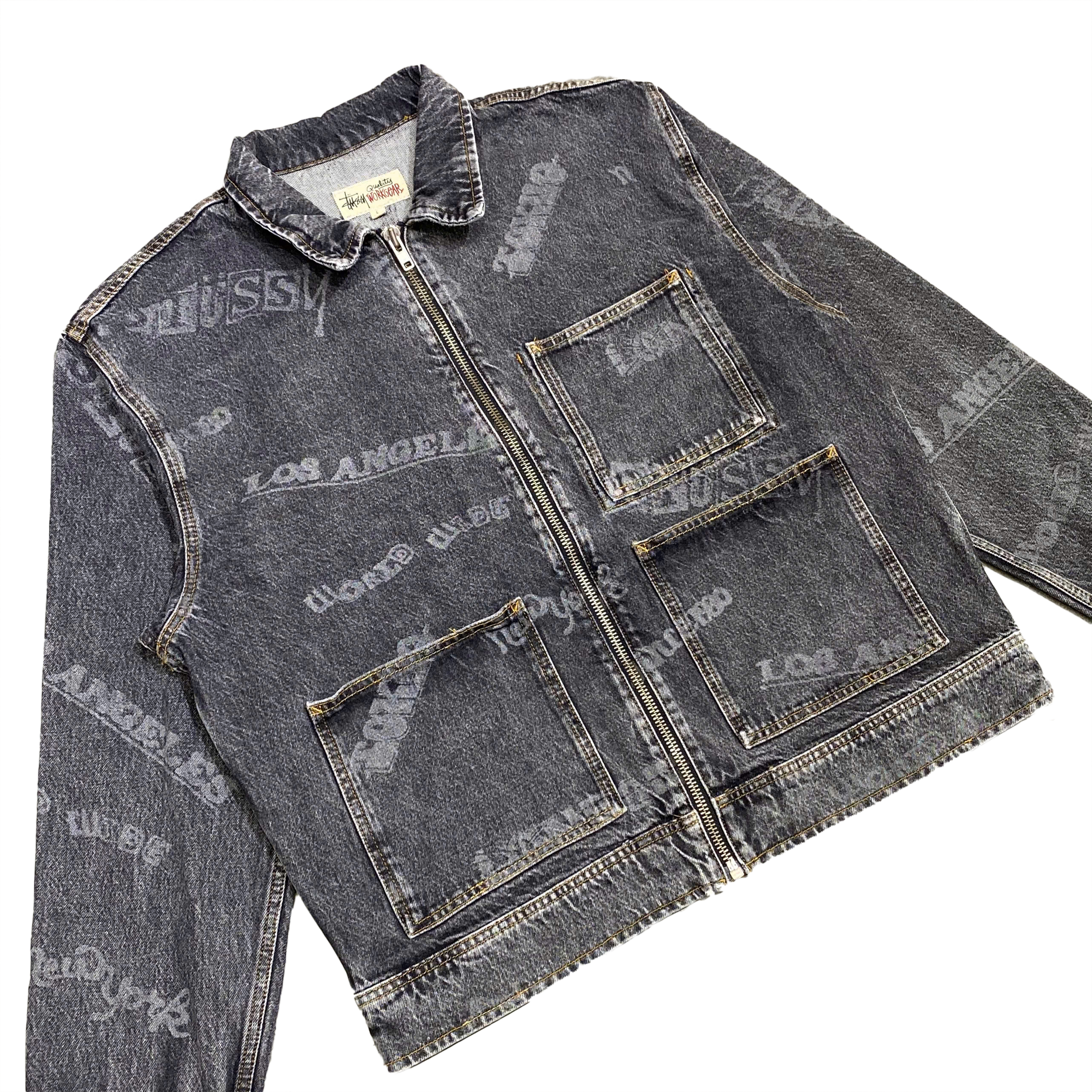  STUSSY WORLDWIDE ZIP WORK JACKET DENIM BLACK 
