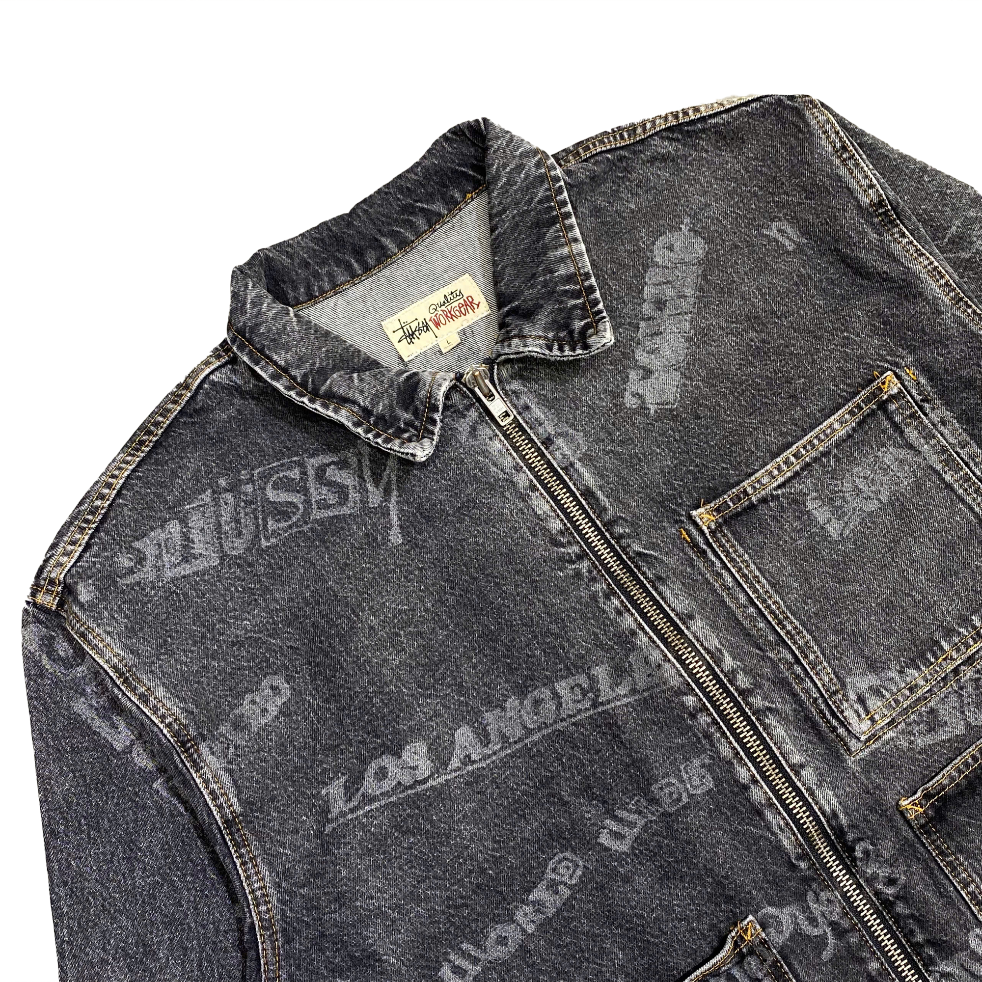  STUSSY WORLDWIDE ZIP WORK JACKET DENIM BLACK 