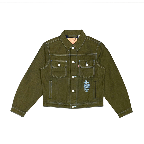  STUSSY X LEVI'S CRISPY RINSE TRUCKER JACKET GREEN 