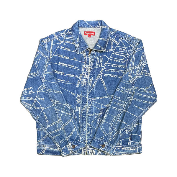  SUPREME NEW YORK DENIM PRINTED TRUCKER JACKET BLUE 