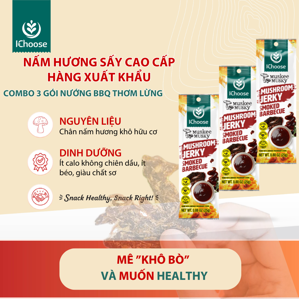 IChoose Muskee - Khô nấm hương cao cấp Muskee 25 gram - vị Barbecue