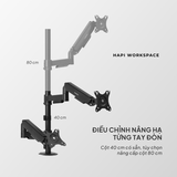  Giá đỡ 2 màn hình 17-32inch HyperWork P1 Dual Arm đôi setup 2 màn trên dưới 
