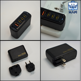  Củ sạc WiWU Warrior GaN 100W 4 cổng kèm đầu chuyển ổ cắm tương thích nhiều quốc gia 