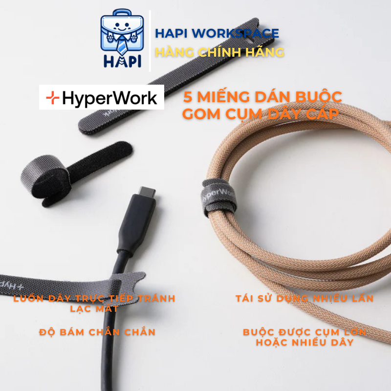  Miếng dán buộc gọn cụm dây cáp HyperWork Velcro Tape 02 