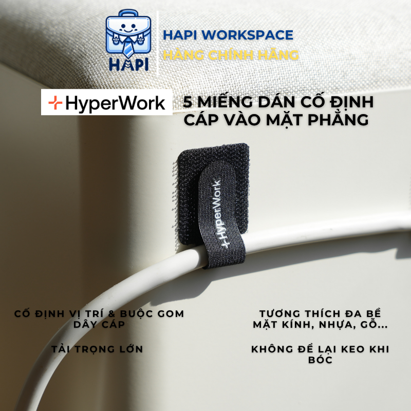  Miếng dán cố định cáp vào bề mặt phẳng HyperWork Velcro Tape 03 