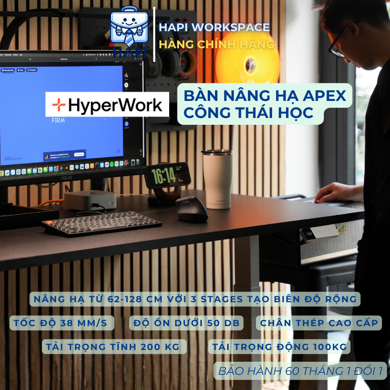  Bộ bàn nâng hạ công thái học HyperWork APEX tải 200kg độ ồn dưới 50dB 