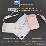  Sạc dự phòng Điện thoại/ Laptop nhỏ 12.000mAh 65W WiWU PLUS sẵn cáp C 