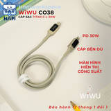 Cáp sạc WiWU Titan C to Lightning Wi-C038, siêu bền, PD30W, có màn hiển thị 