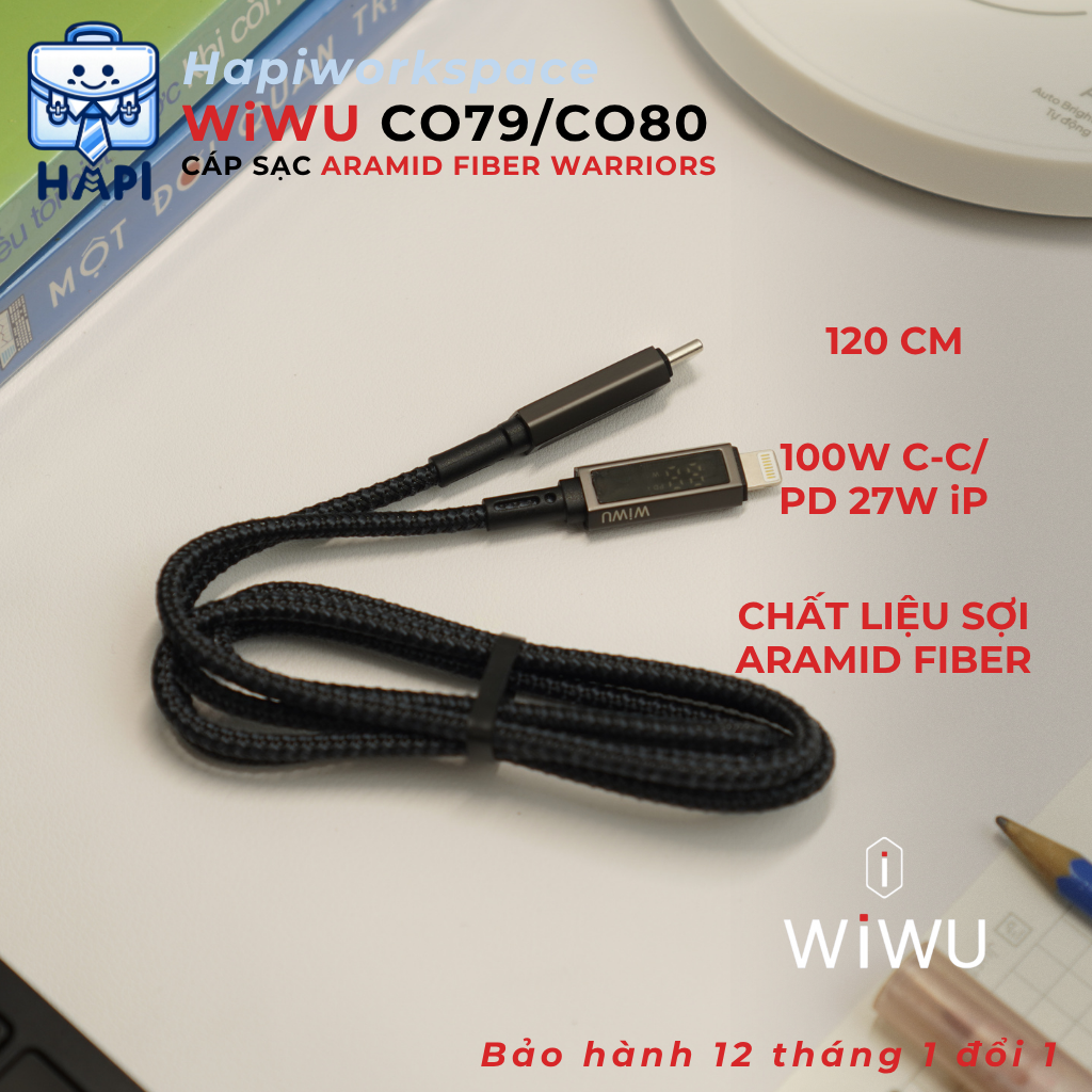  Cáp sạc WiWU Aramid Fiber Warriors chất liệu siêu bền, có màn hình 