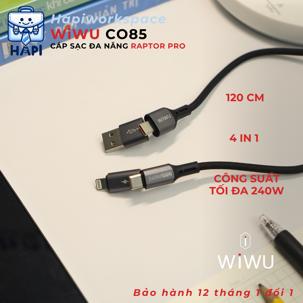  Cáp sạc 4 trong 1 WiWU Raptor Pro 240W max 