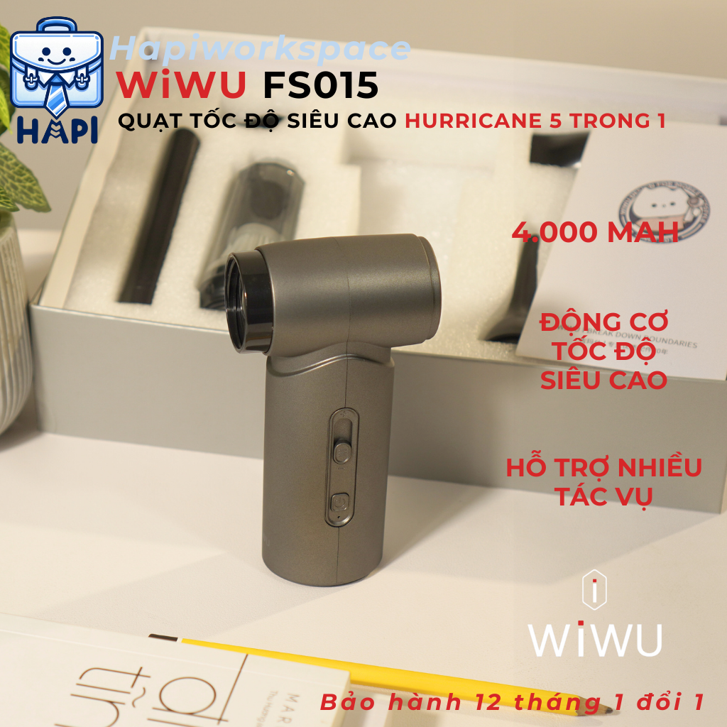  Quạt cầm tay WiWU Ultra Speed Fan 5-in-1 Wi-FS015: Quạt turbo siêu mạnh, thiết bị vệ sinh all-in-one cho công nghệ 