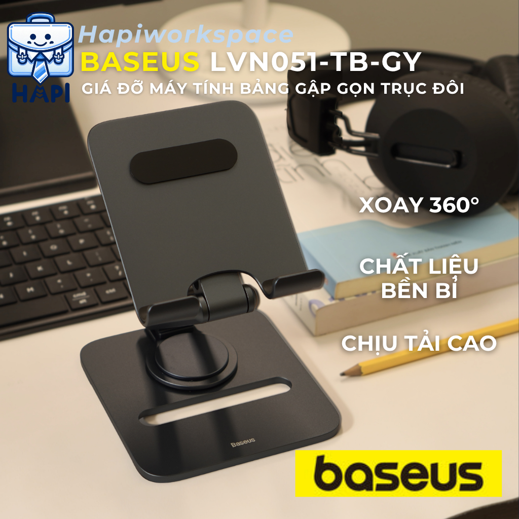  Giá đỡ tablet Baseus BS-LVN051-TB-GY chất liệu kim loại, có thể xoay 360 độ, điều chỉnh linh hoạt 