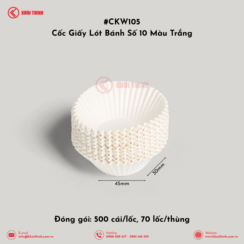  Cốc Giấy Lót Bánh Số 8, 10, 12, 15 Màu Trắng | Khôi Thịnh 