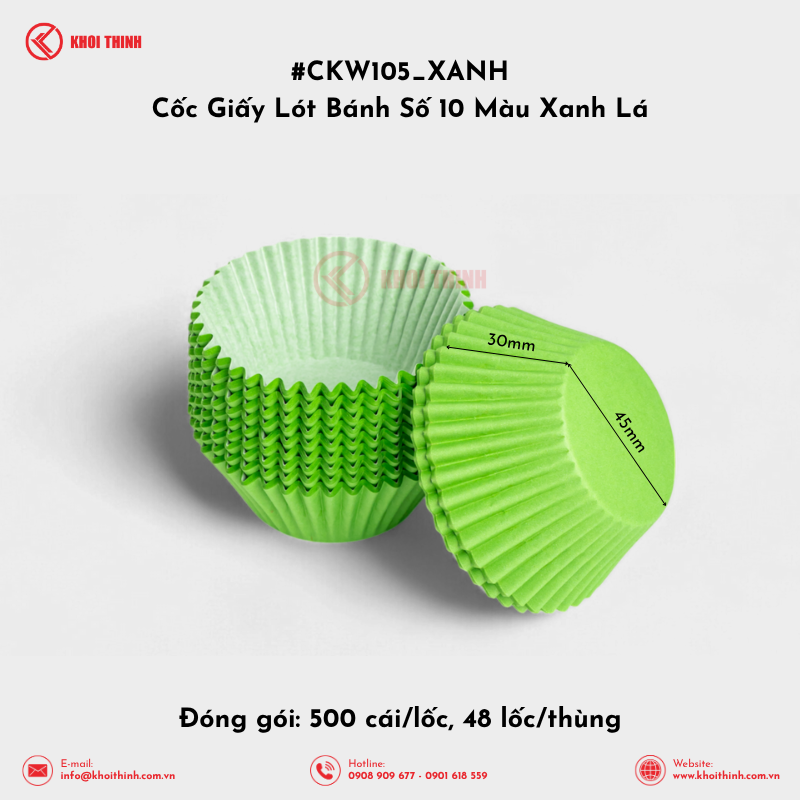  Cốc Giấy Lót Bánh Số 8, 10, 12, 15 Màu Xanh Lá | Khôi Thịnh 