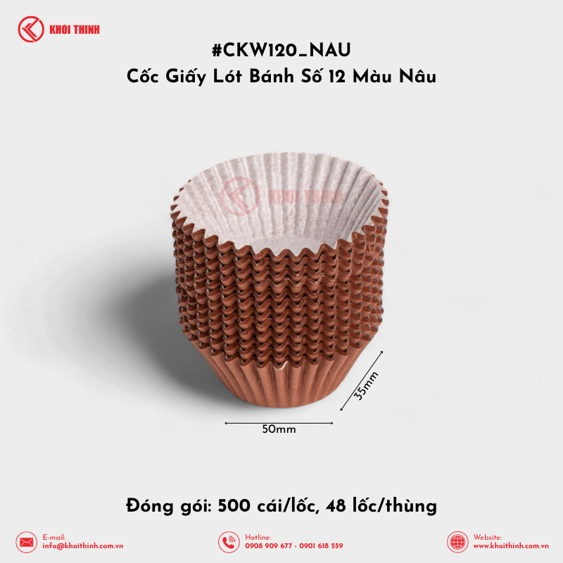  Cốc Giấy Lót Bánh Số 8, 10, 12, 15 Màu Nâu | Khôi Thịnh 