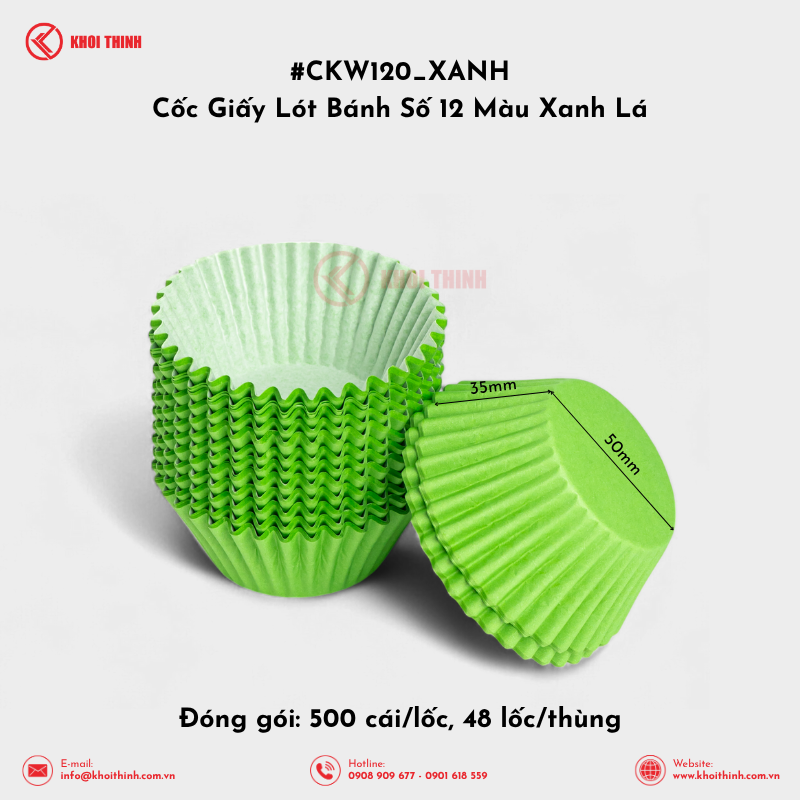  Cốc Giấy Lót Bánh Số 8, 10, 12, 15 Màu Xanh Lá | Khôi Thịnh 