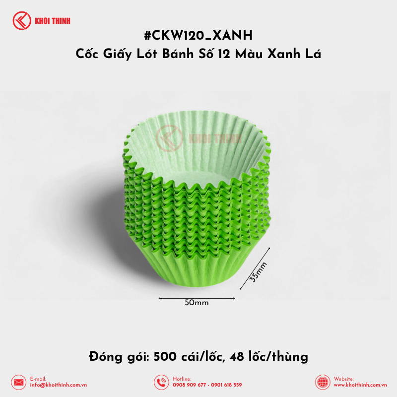  Cốc Giấy Lót Bánh Số 8, 10, 12, 15 Màu Xanh Lá | Khôi Thịnh 
